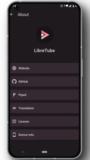 LibreTube app about page.