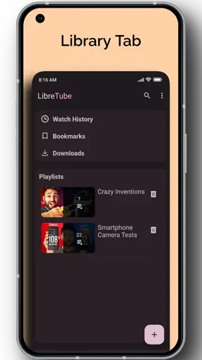 LibreTube libary tab.