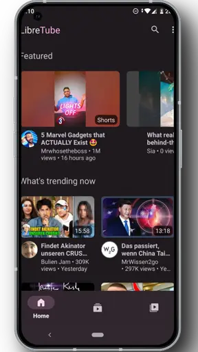 LibreTube's home page trending section.